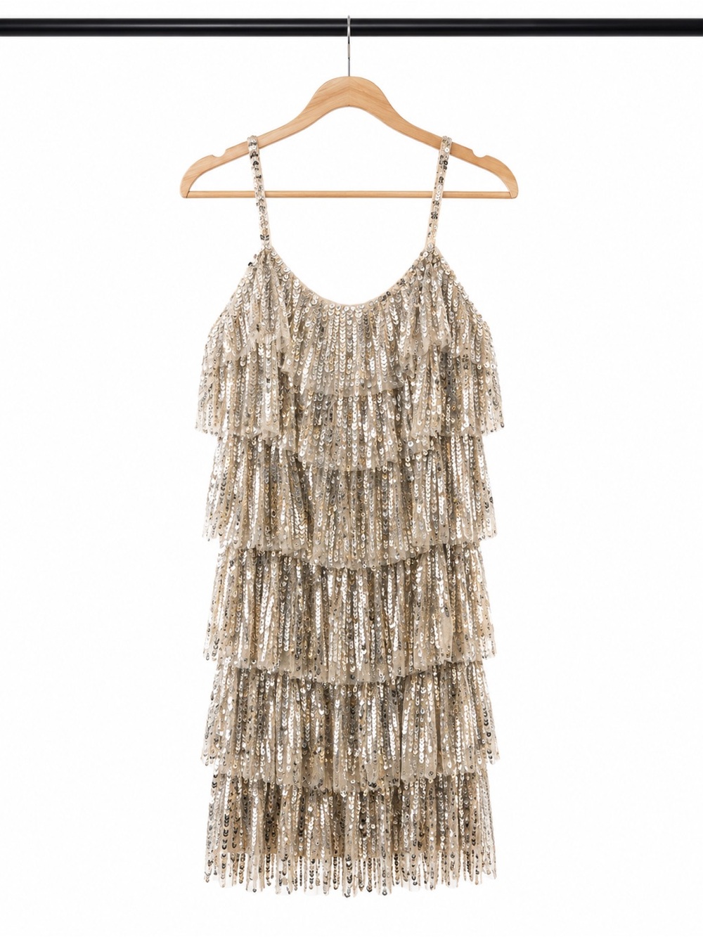 Mac Duggal Gold Sequin Tiered Mini Dress
